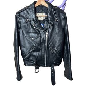 Vintage Berman's Leather Jacket Womens 10 Black Quilt-Lined Motorcycle